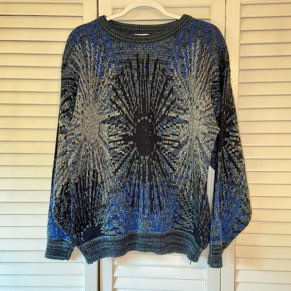 Vintage Lavane Blue and Gray Starburst Grandpa Sweater